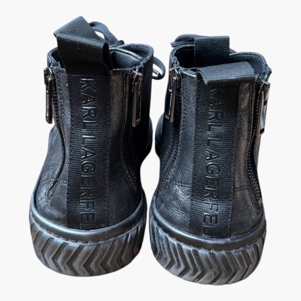 Karl Lagerfeld Men's Metallic Leather Double Back Zip High Top Sneakers Size 9.5 - Picture 7 of 10